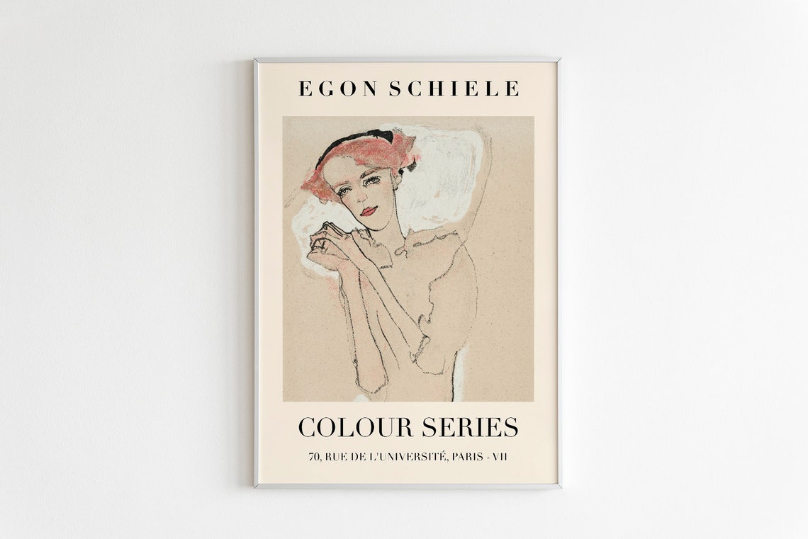 Egon Schiele Colour Series Line Drawing Portrait Art Exhibition Poster
