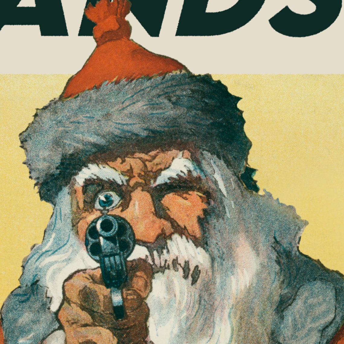 Santa With Gun Hands Up Funny Merry Christmas Holiday Poster - Image 3