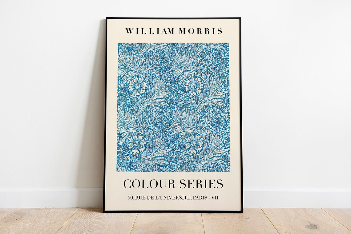 William Morris Blue Marigold Floral Colour Series Exhibition Print - Image 2