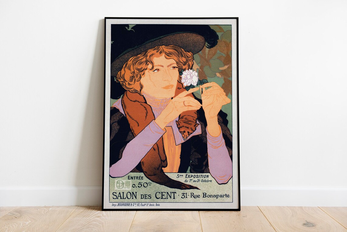 Salon des Cent Art Nouveau Woman Flower Paris Exhibition Poster - Image 2