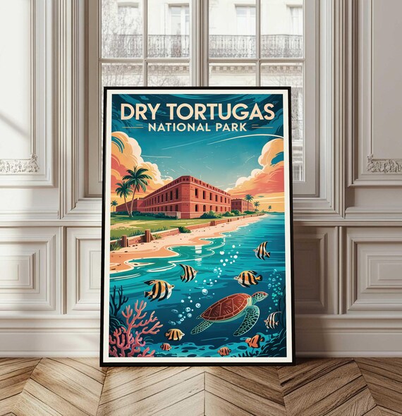 Dry Tortugas National Park Vintage Travel Poster Sea Turtle Art