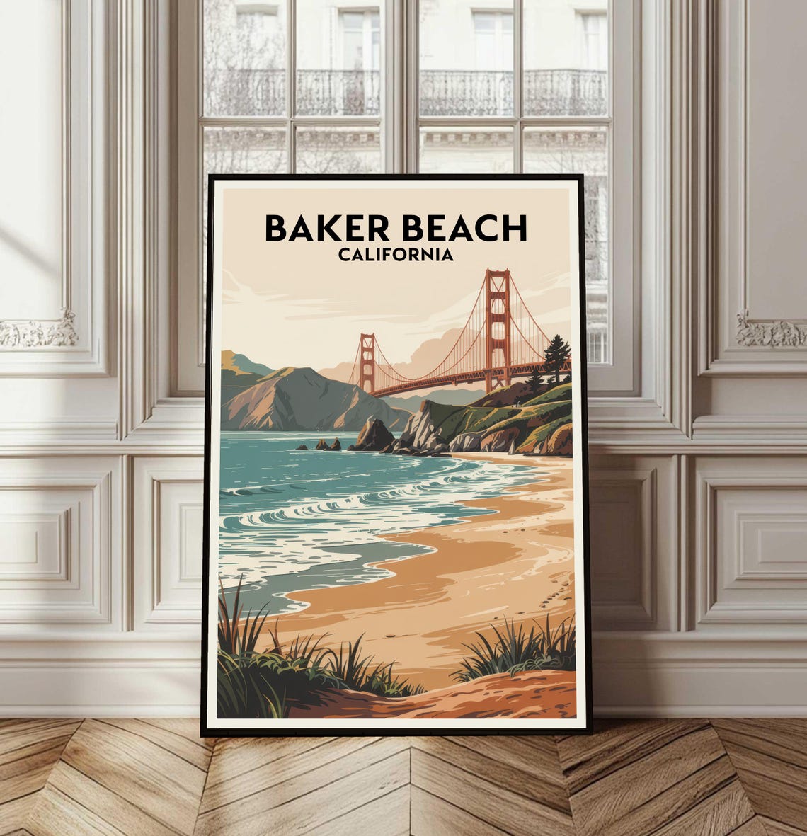 Baker Beach California Golden Gate Bridge Vintage Travel Poster