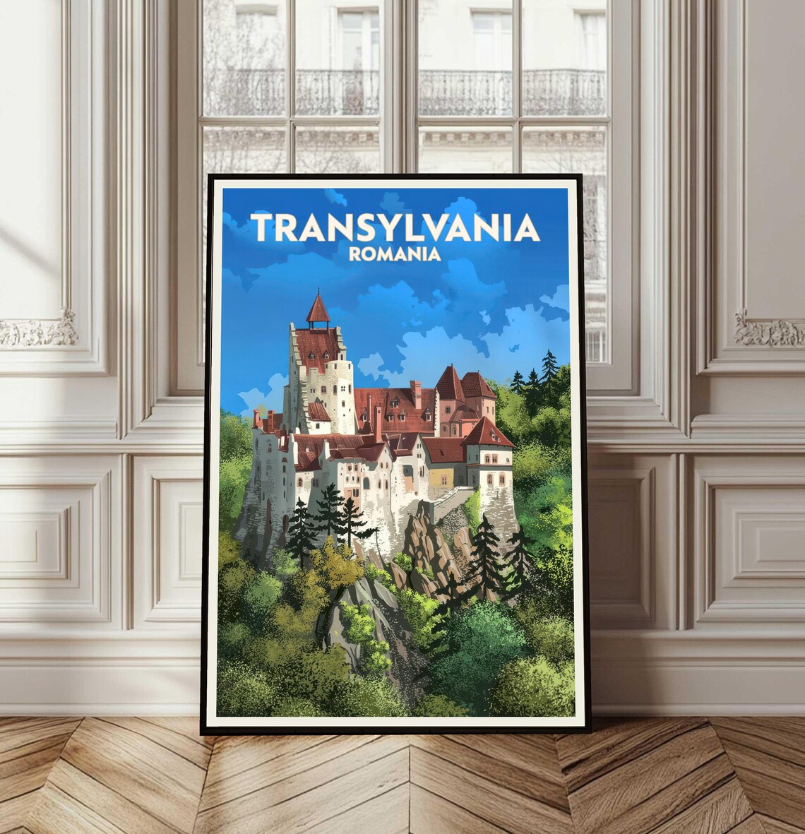 Transylvania Romania Bran Castle Gothic Vintage Travel Poster