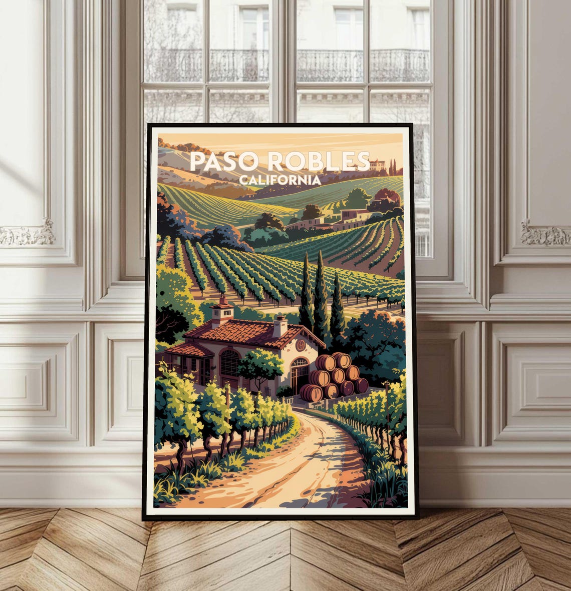 Paso Robles California Vineyard Winery Harvest Sunset Travel Poster