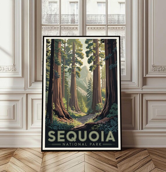 Sequoia National Park Giant Redwood Trees Vintage Travel Poster