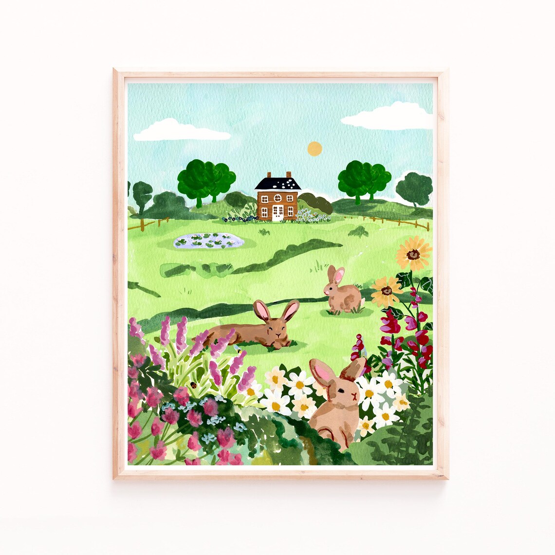 Rabbit Field Art Print, Country Farmhouse Decor