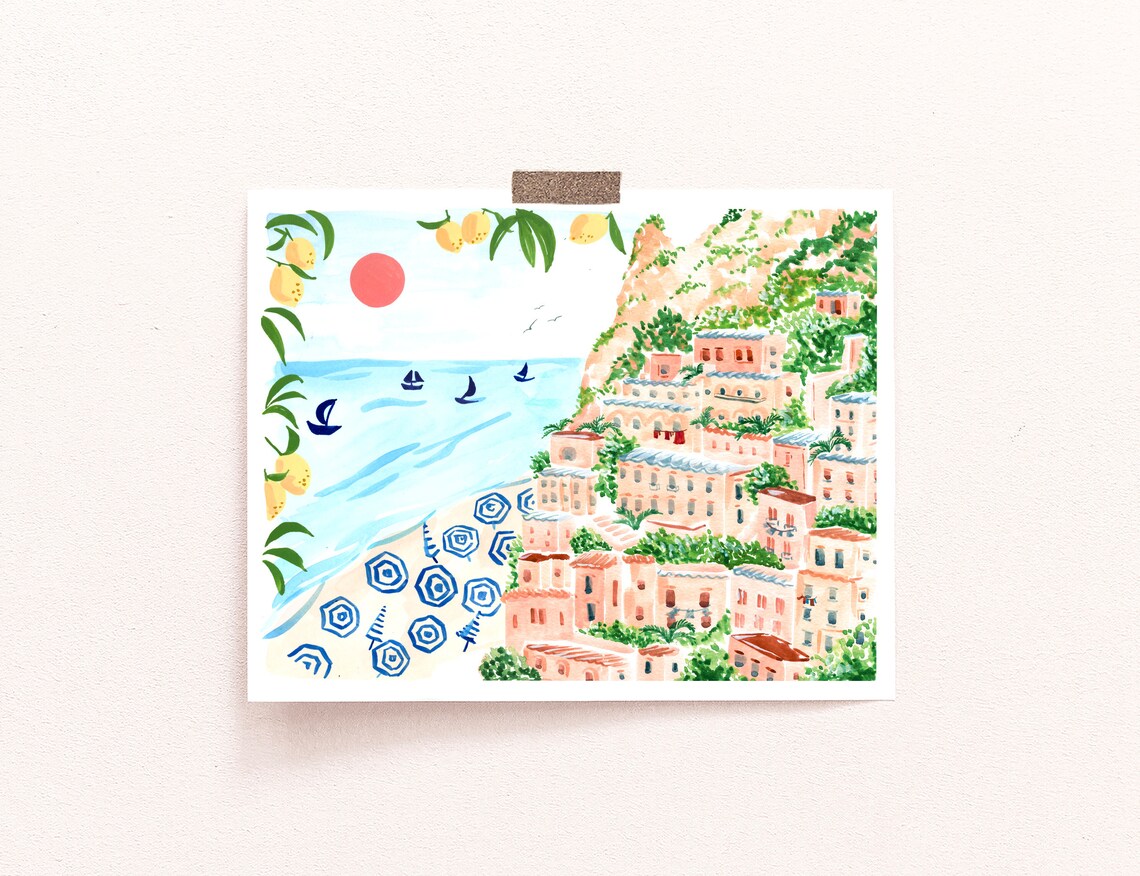 Positano Watercolor Travel Poster, Italy Coast - Image 2