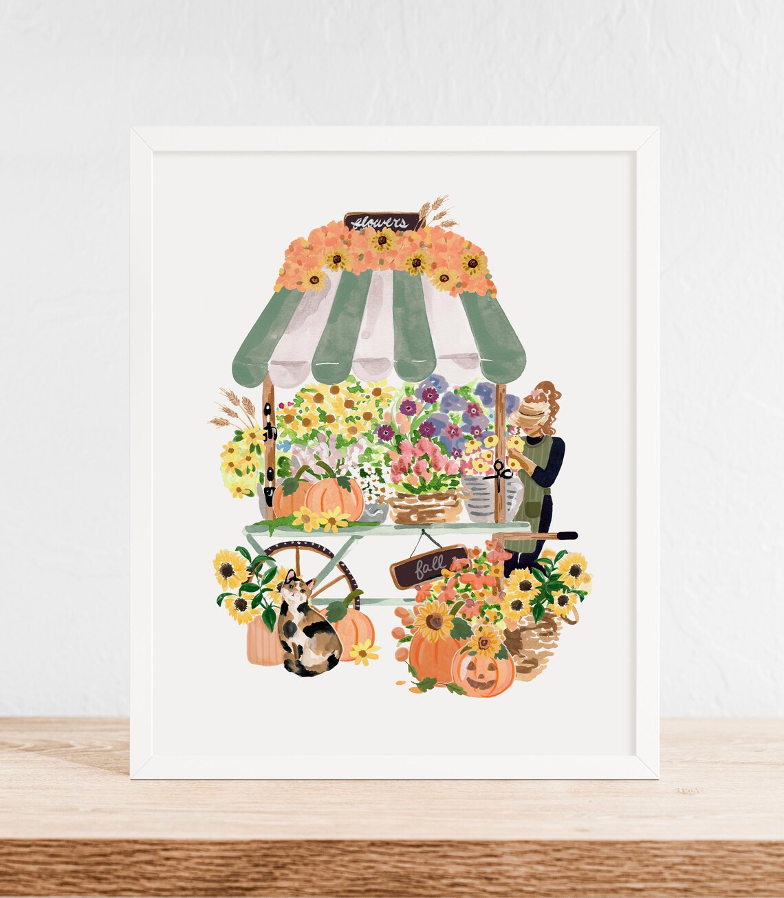 Fall Flower Cart Watercolor Art Print, Rustic Autumn Floral - Image 3