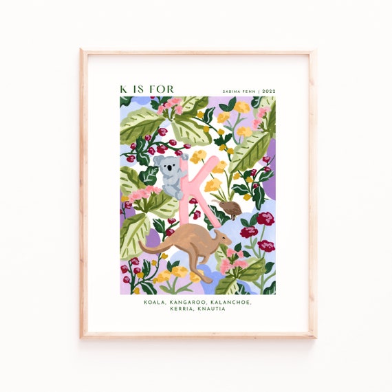 Monogram K Alphabet Art Print, Nursery Decor