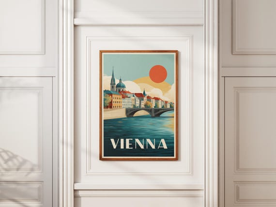 Vienna Austria Retro Travel Poster St Stephens Cathedral City Skyline Vintage Wall Art Print European Architecture Decor Gift