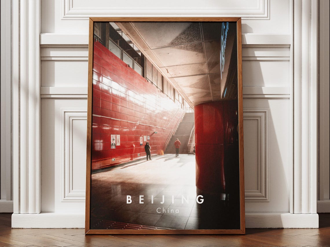 Beijing China Red Subway Station Architecture Photography Poster