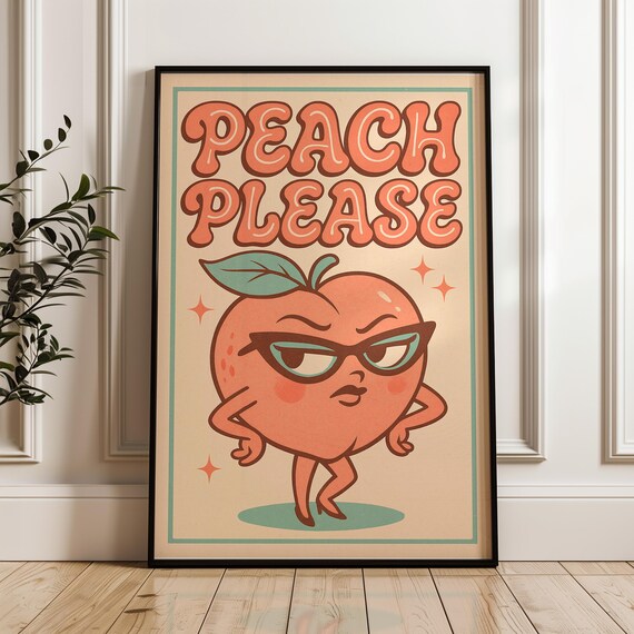 Sassy Peach In Sunglasses Retro Kitchen Funny Food Illustration Print