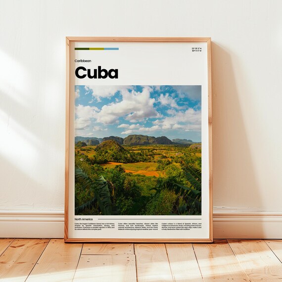 Cuba Caribbean Green Valley Hills Landscape Modern Travel Poster
