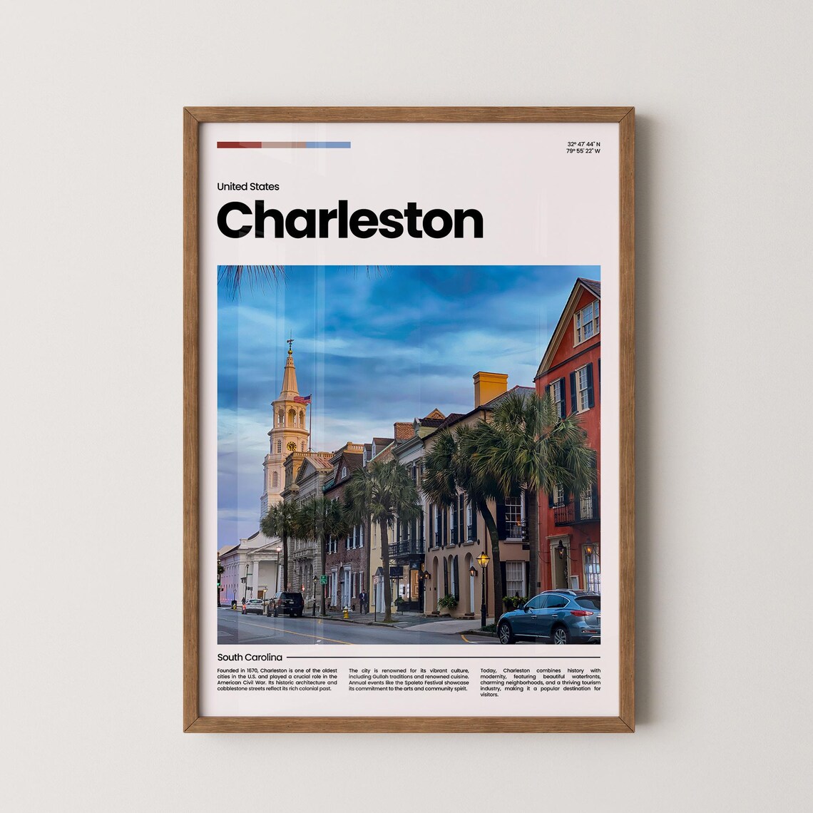 Charleston Historic Street Steeple South Carolina Travel Poster