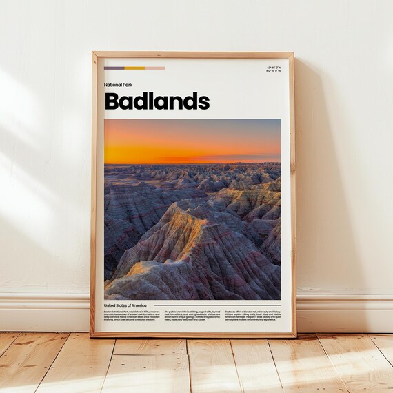 Badlands National Park Sunset Photography Minimalist Travel Poster
