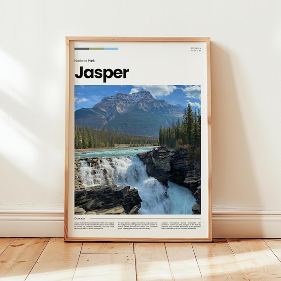 Jasper National Park Canada Waterfall Canyon Mountain Photo Poster