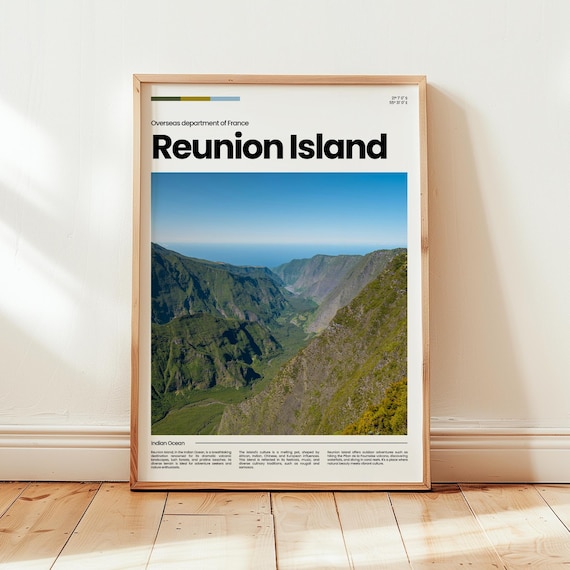 Reunion Island France Volcanic Canyon Green Peaks Indian Ocean Travel Poster