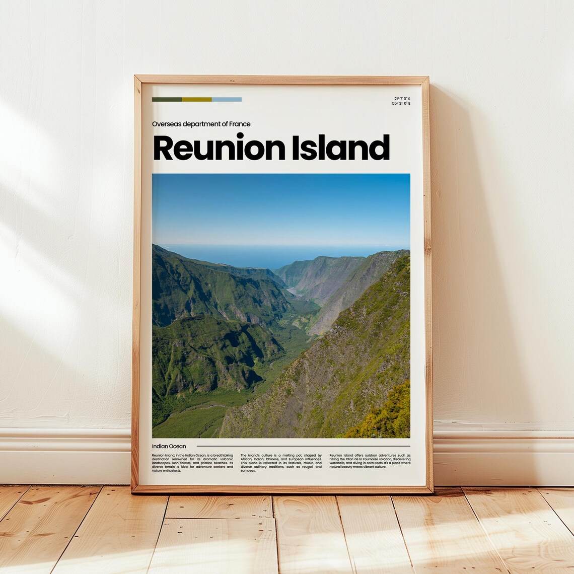 Reunion Island France Volcanic Canyon Green Peaks Indian Ocean Travel Poster