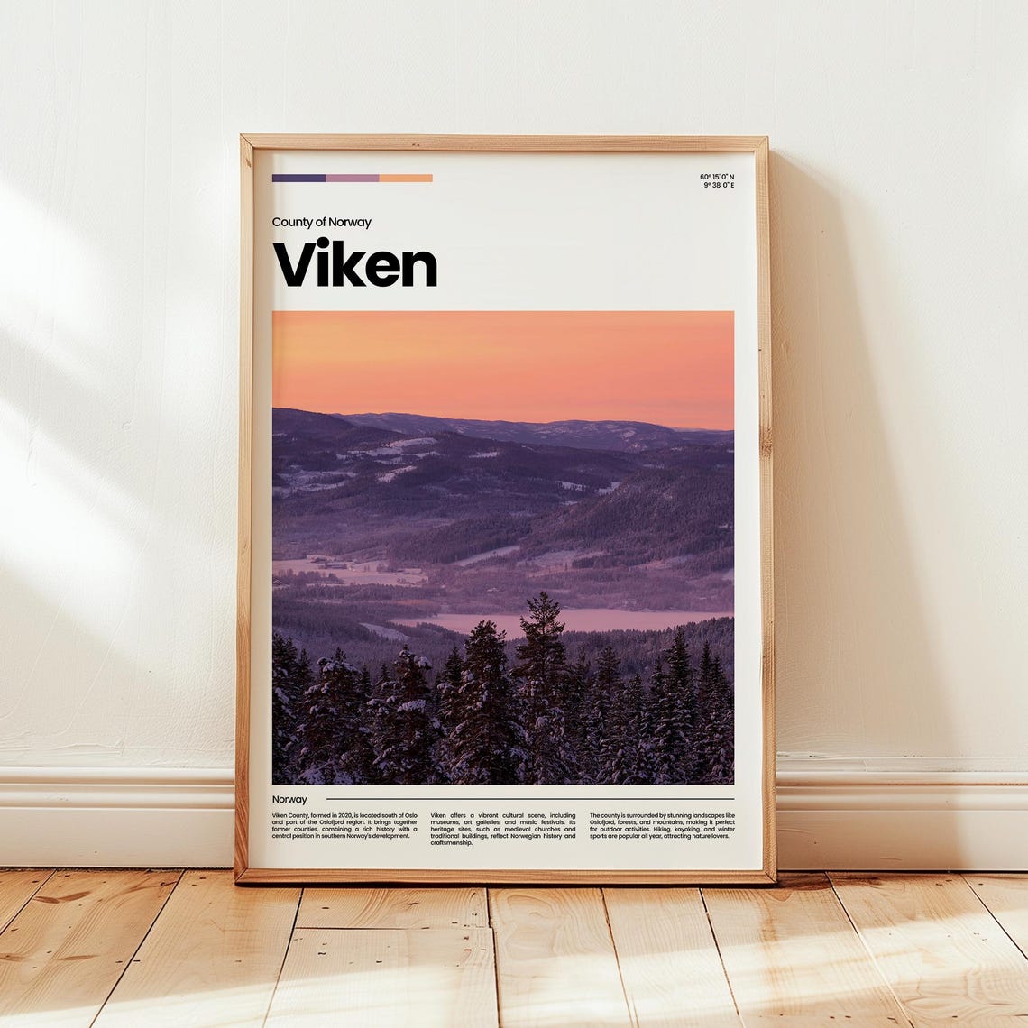 Viken Norway Pink Sunset Snowy Valley Scenic County Travel Poster