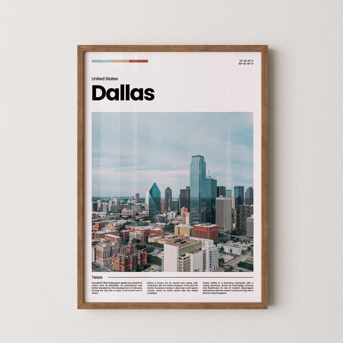 Dallas Downtown Skyline Daytime Texas City Aerial Travel Poster