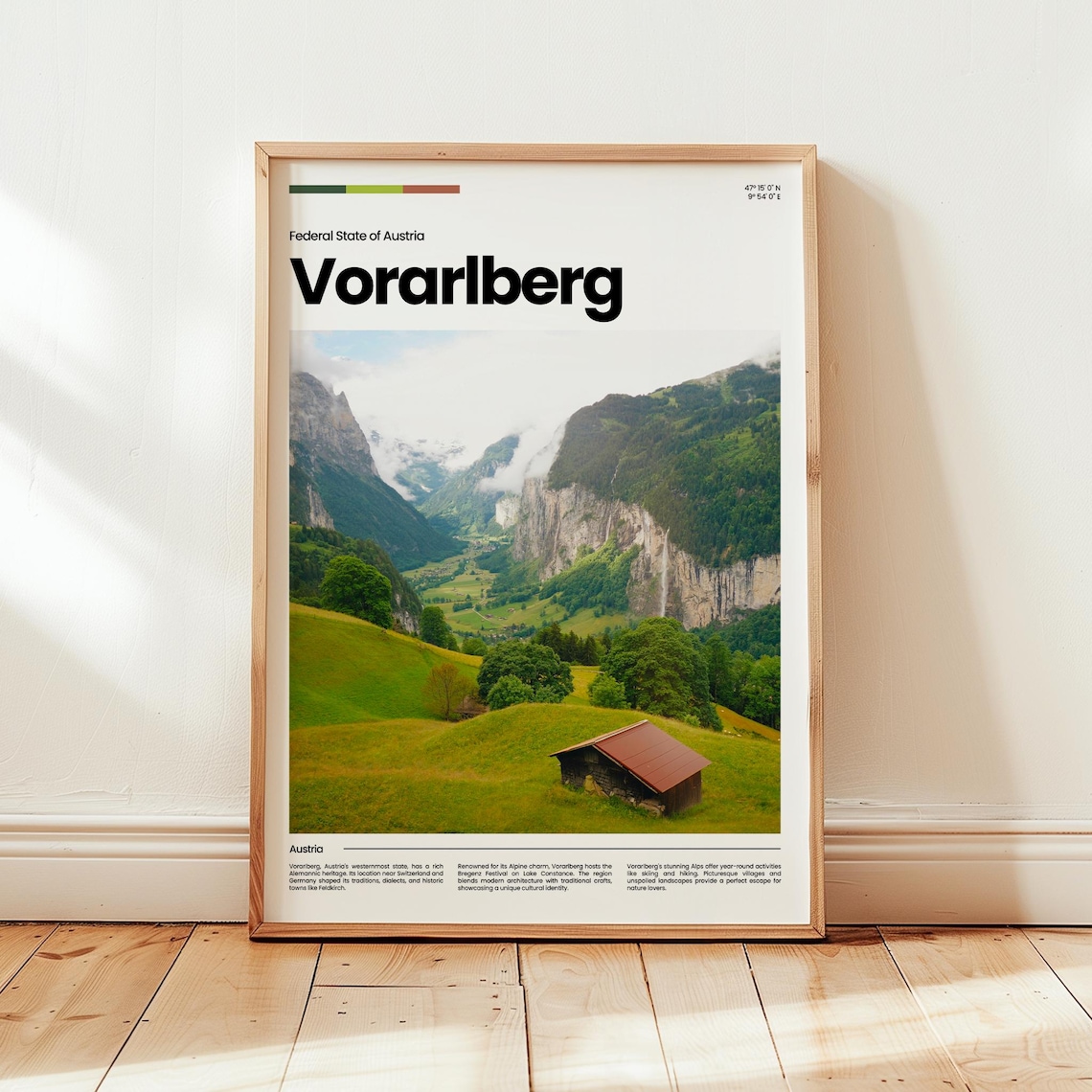 Green Vorarlberg Austria Alpine Valley Meadow Cabin Travel Poster