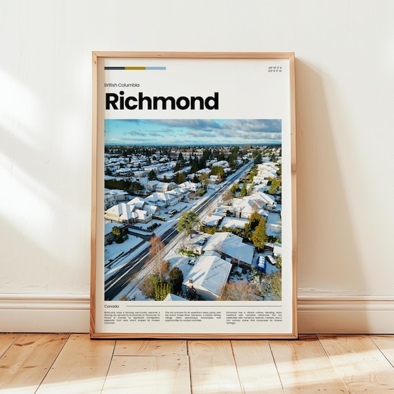 Richmond British Columbia Snowy Aerial Suburb Canada Travel Poster