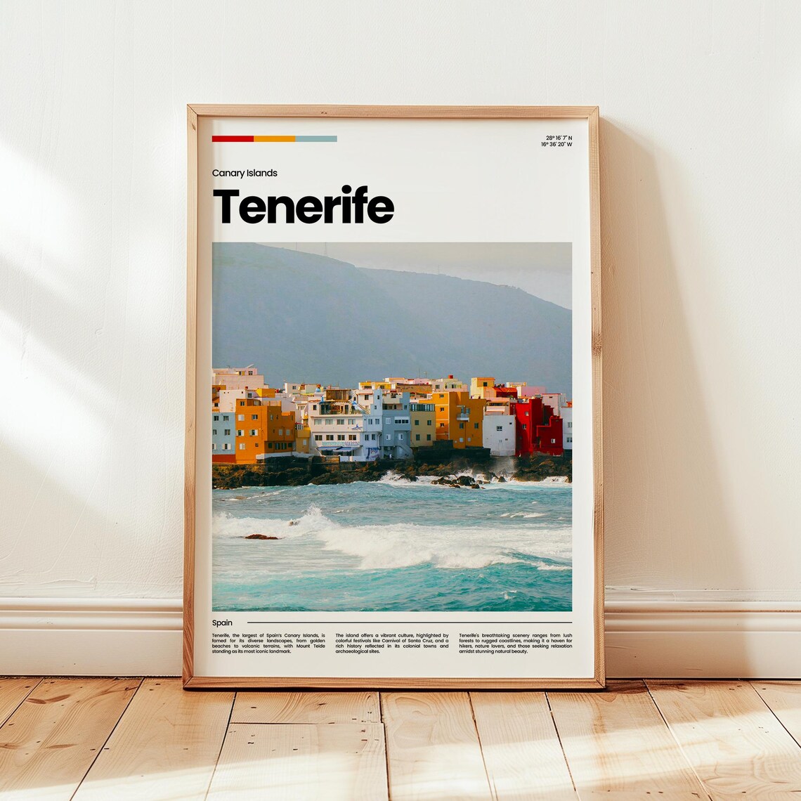 Tenerife Canary Islands Colorful Coastal Town Ocean Spain Travel Poster