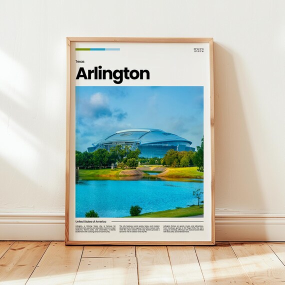 Arlington Texas Stadium Poster Iconic Football Arena Lake View