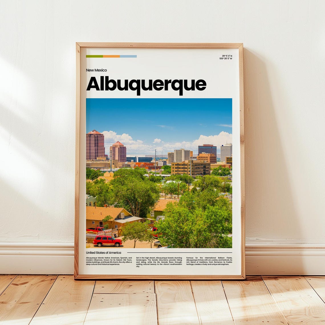 Albuquerque New Mexico Downtown Skyline Desert Travel Poster