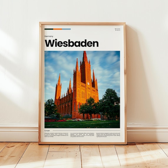 Historic Wiesbaden Germany Red Brick Church Landmark Travel Poster