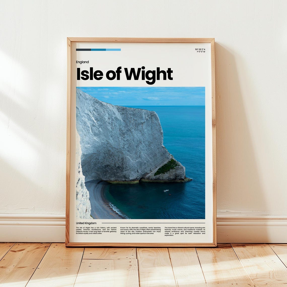 Isle of Wight England Chalk Cliffs Turquoise Sea Travel Poster Art