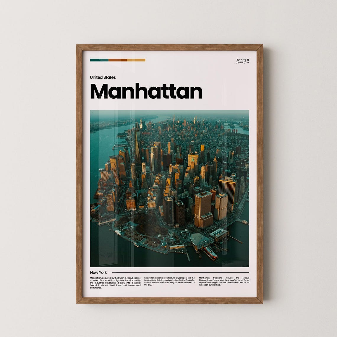 Manhattan New York Aerial Skyline Hudson River Island City Poster
