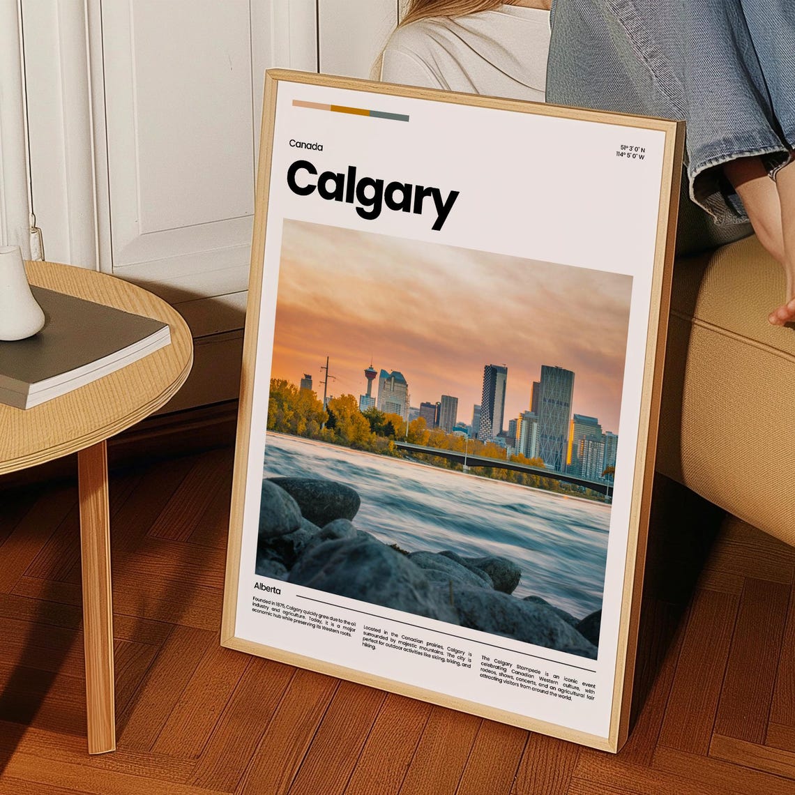 Calgary Sunset Skyline Bow River Golden Autumn Travel Poster - Image 3