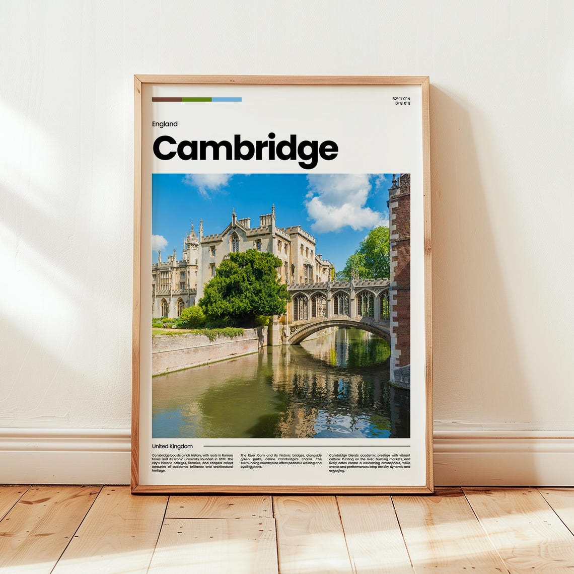 Cambridge England Bridge of Sighs River Cam Photo Travel Poster
