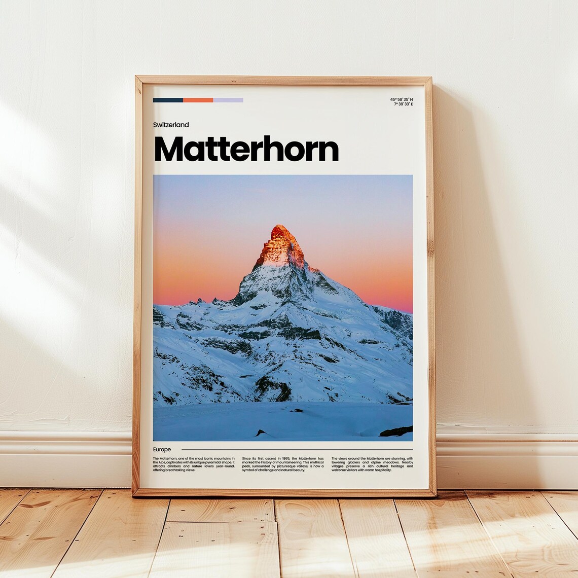 Matterhorn Switzerland Sunset Alpenglow Snow Peak Travel Photo Poster