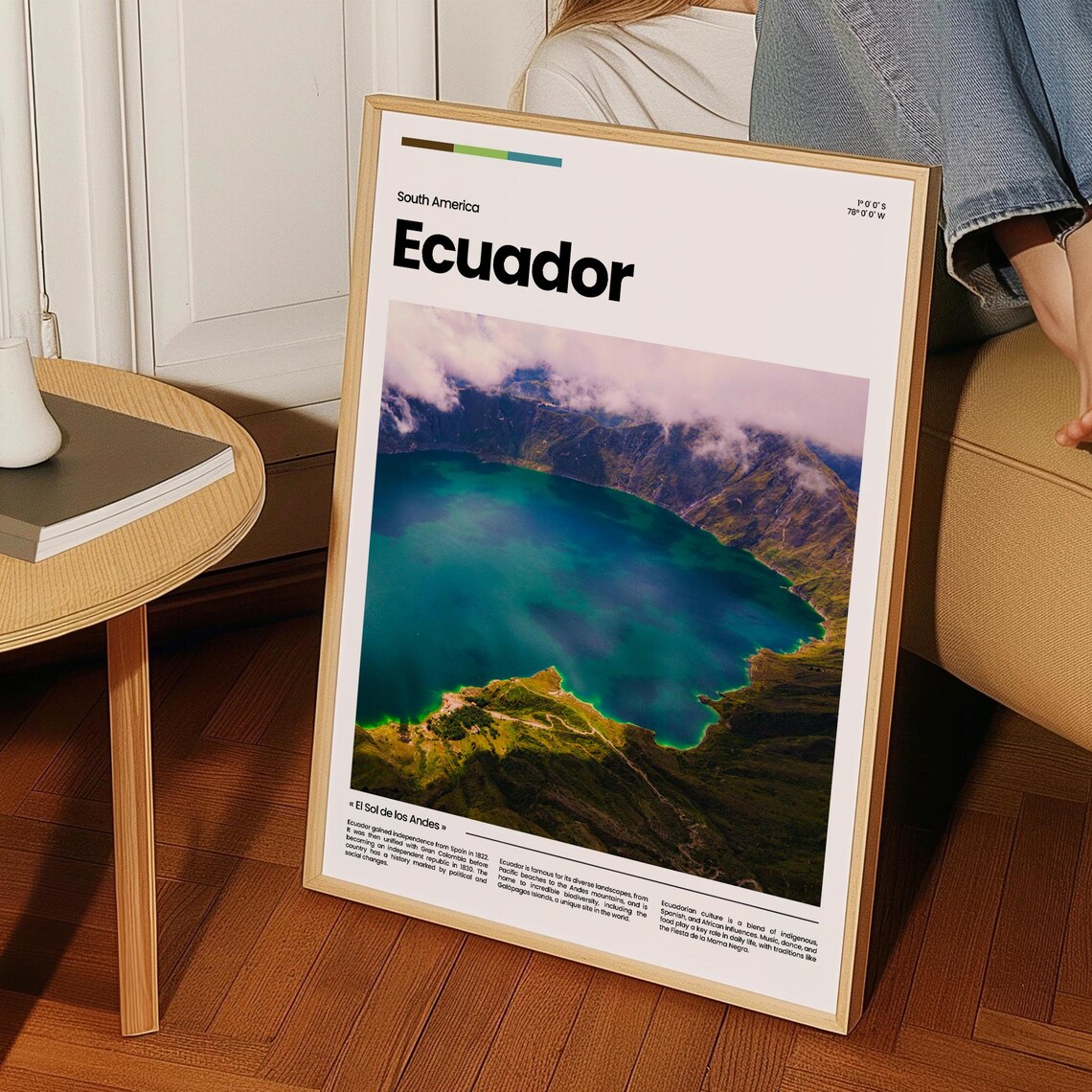 Ecuador Turquoise Crater Lake Aerial Scenic Landscape Photo Poster - Image 3