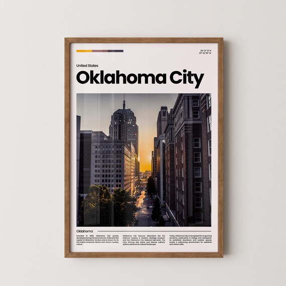 Oklahoma City Sunset Downtown Street Skyscrapers Golden Hour Poster