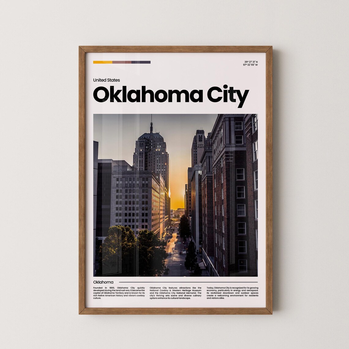 Oklahoma City Sunset Downtown Street Skyscrapers Golden Hour Poster