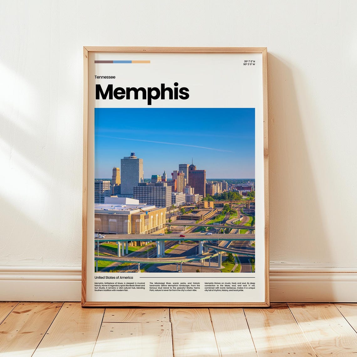 Memphis Tennessee Skyline Travel Poster Downtown Sunset View