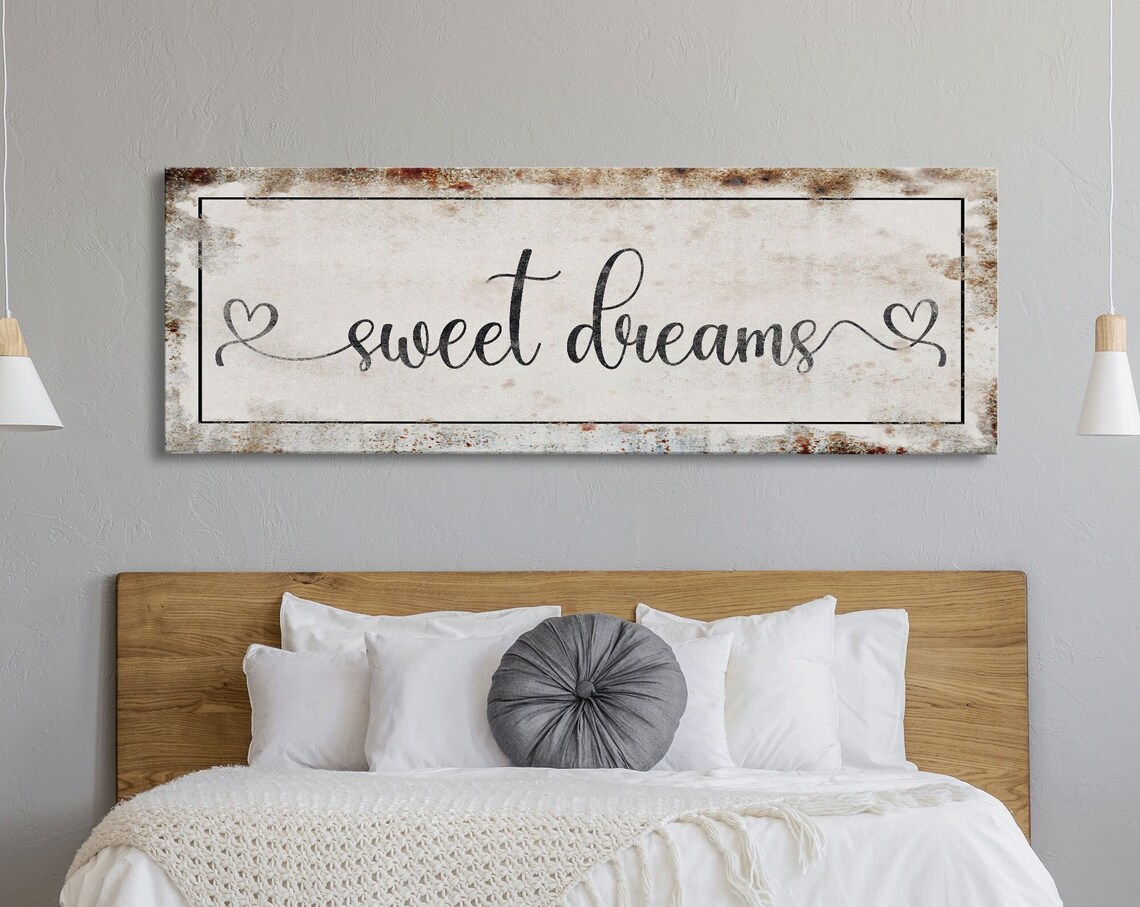 Sweet Dreams Bedroom Wall Decor, Distressed Art Print