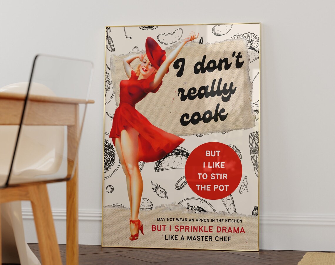 Vintage Pin Up Girl I Don't Cook Kitchen Art Print