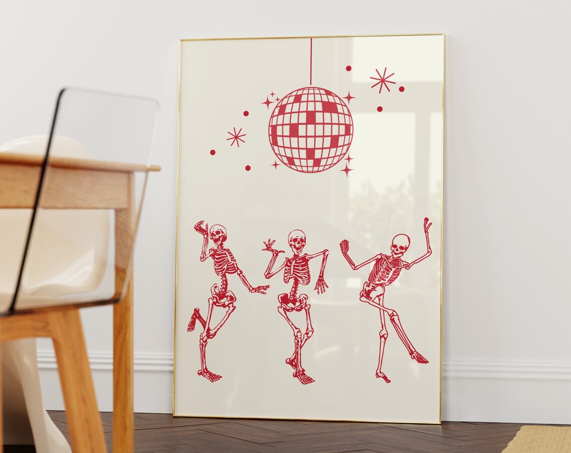 Dancing Skeleton Halloween Disco Ball Art Print