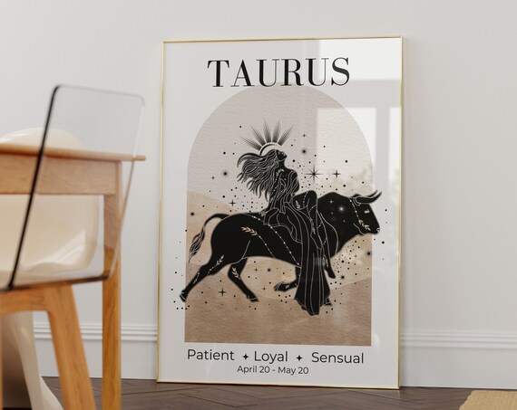 Taurus Zodiac Goddess Art Print, Celestial Sign Poster