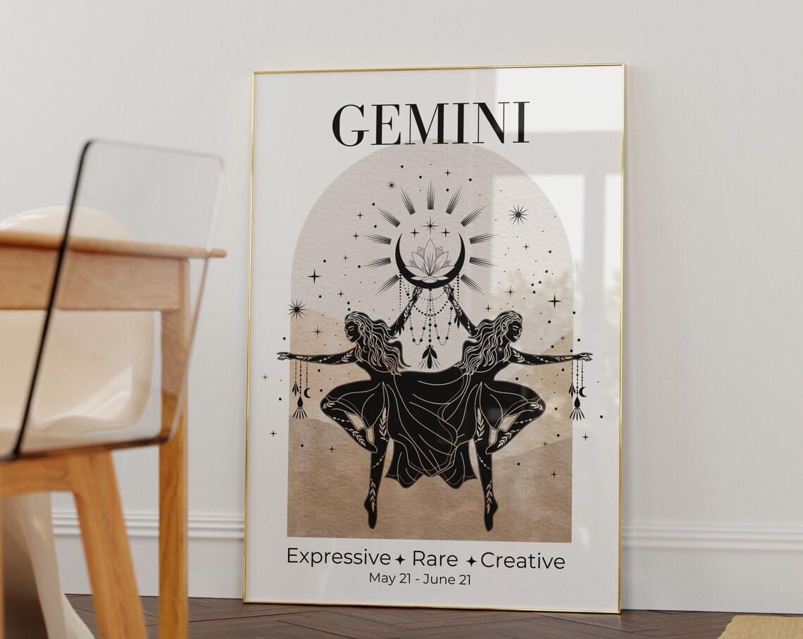 Gemini Zodiac Goddess Art Print, Celestial Decor