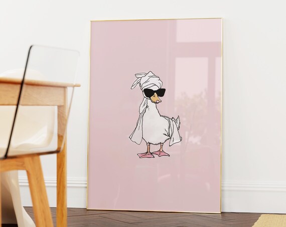 Duck in Towel It Girl Print, Cute Bathroom Decor