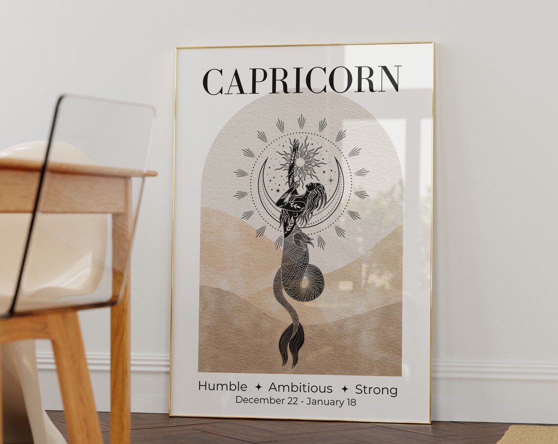 Capricorn Zodiac Goddess Art Print, Astrology Decor