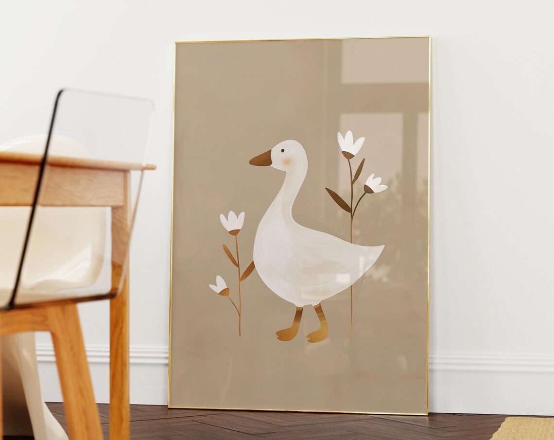 Cute Duck And Daisies, Minimalist Nursery Decor