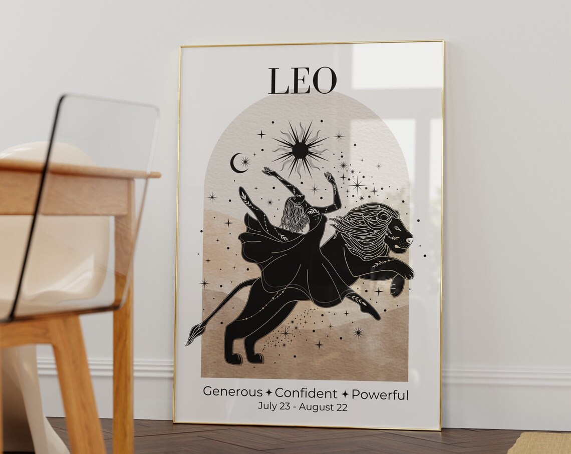 Leo Zodiac Goddess Art Print, Celestial Decor