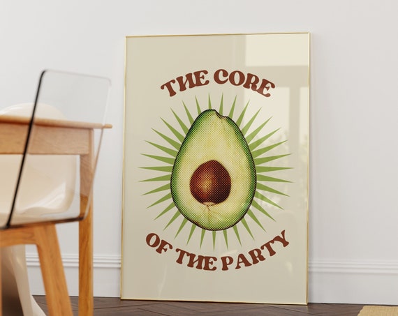 Retro Avocado Poster Sage Green Vintage Poster Funny Kitchen Vegan Wall Art Cute Food Art For Dining Room Avocado Lovers Art
