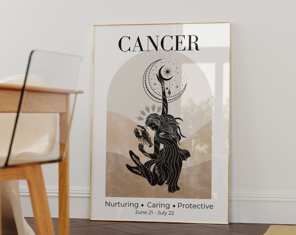 Cancer Zodiac Goddess Astrology Poster, Celestial Decor